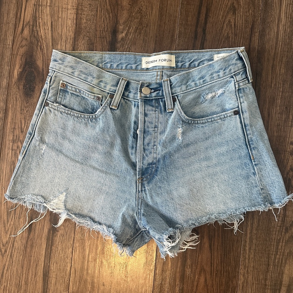 Denim Forum Light Blue Distressed Women Shorts